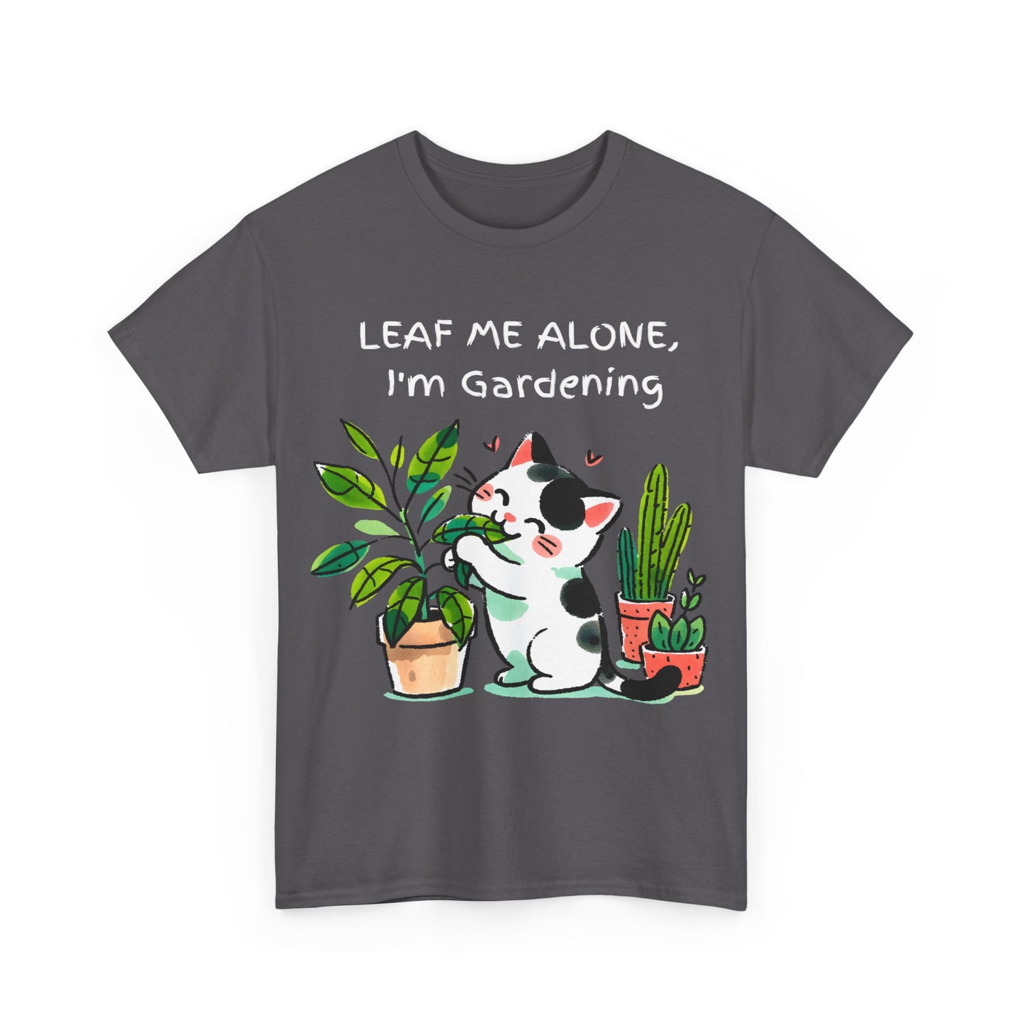 Leaf Me Alone Gardening Cat - Unisex Heavy Cotton Tee