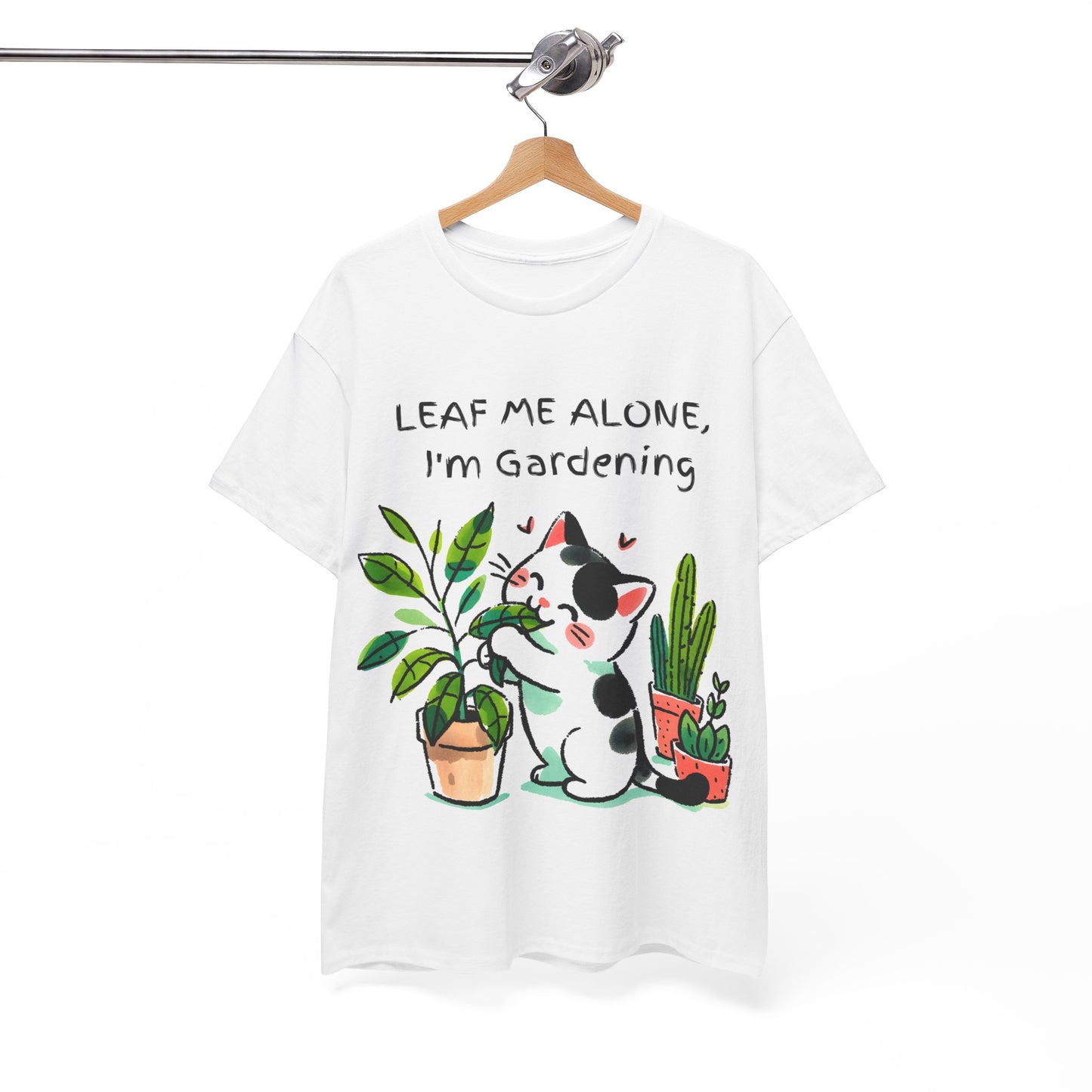 Leaf Me Alone Gardening Cat - Unisex Heavy Cotton Tee