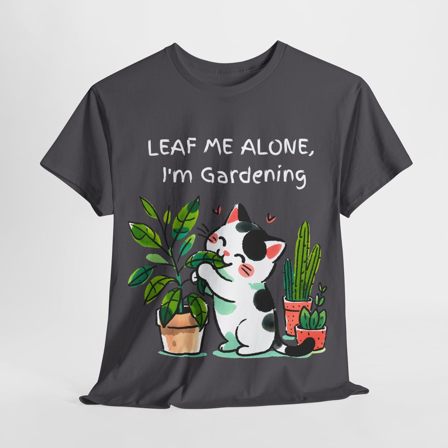 Leaf Me Alone Gardening Cat - Unisex Heavy Cotton Tee