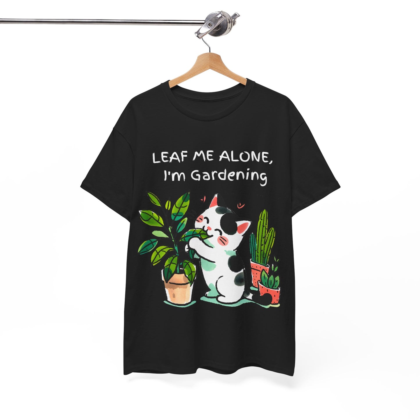 Leaf Me Alone Gardening Cat - Unisex Heavy Cotton Tee