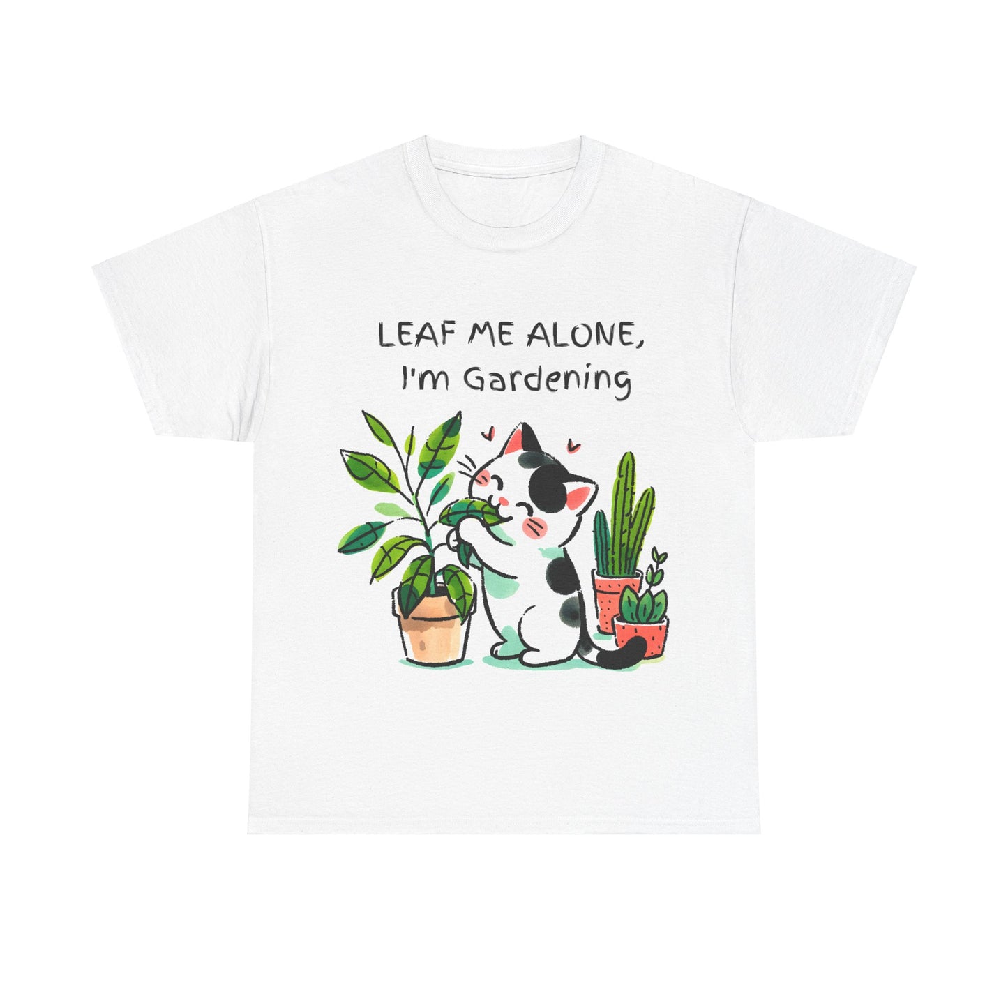 Leaf Me Alone Gardening Cat - Unisex Heavy Cotton Tee