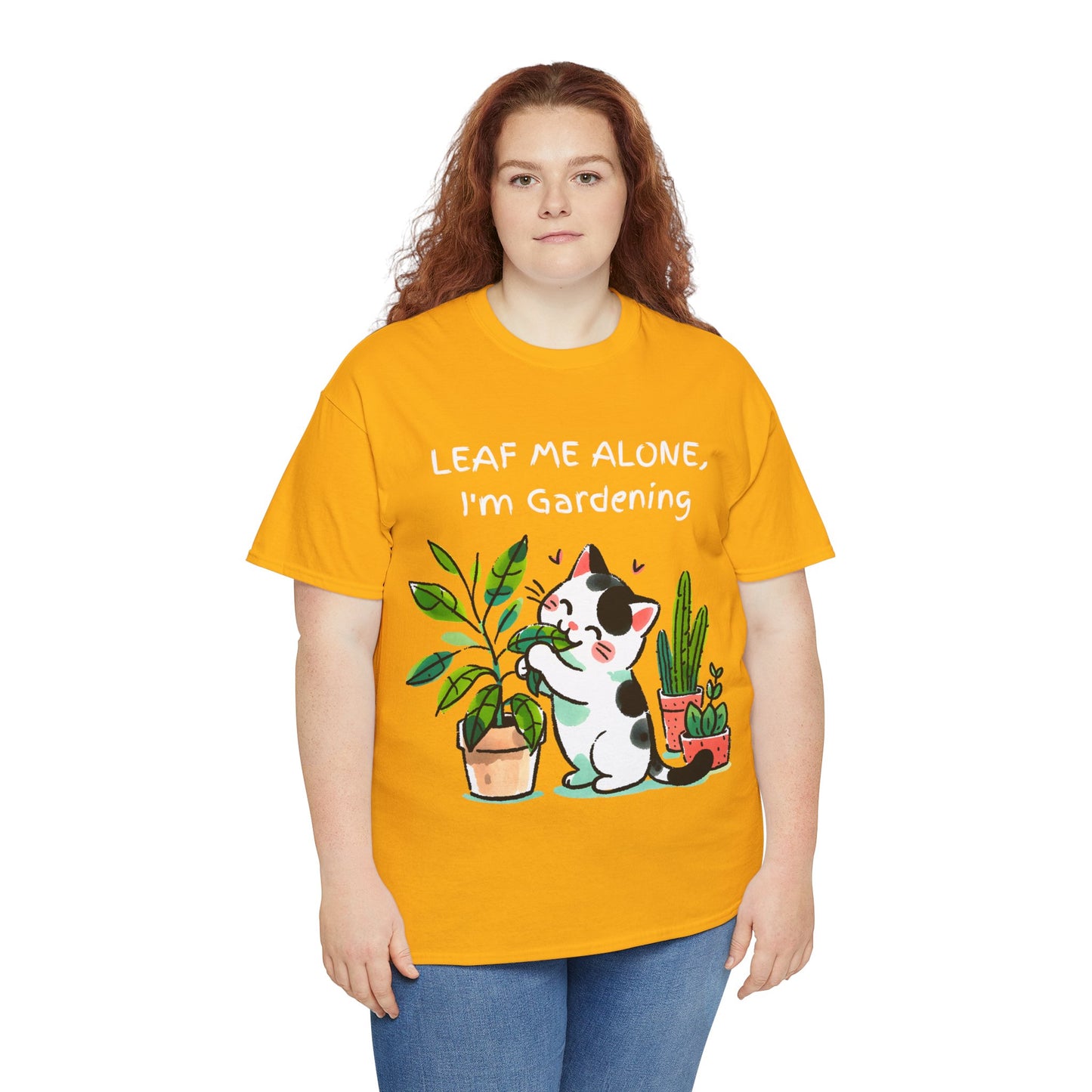 Leaf Me Alone Gardening Cat - Unisex Heavy Cotton Tee