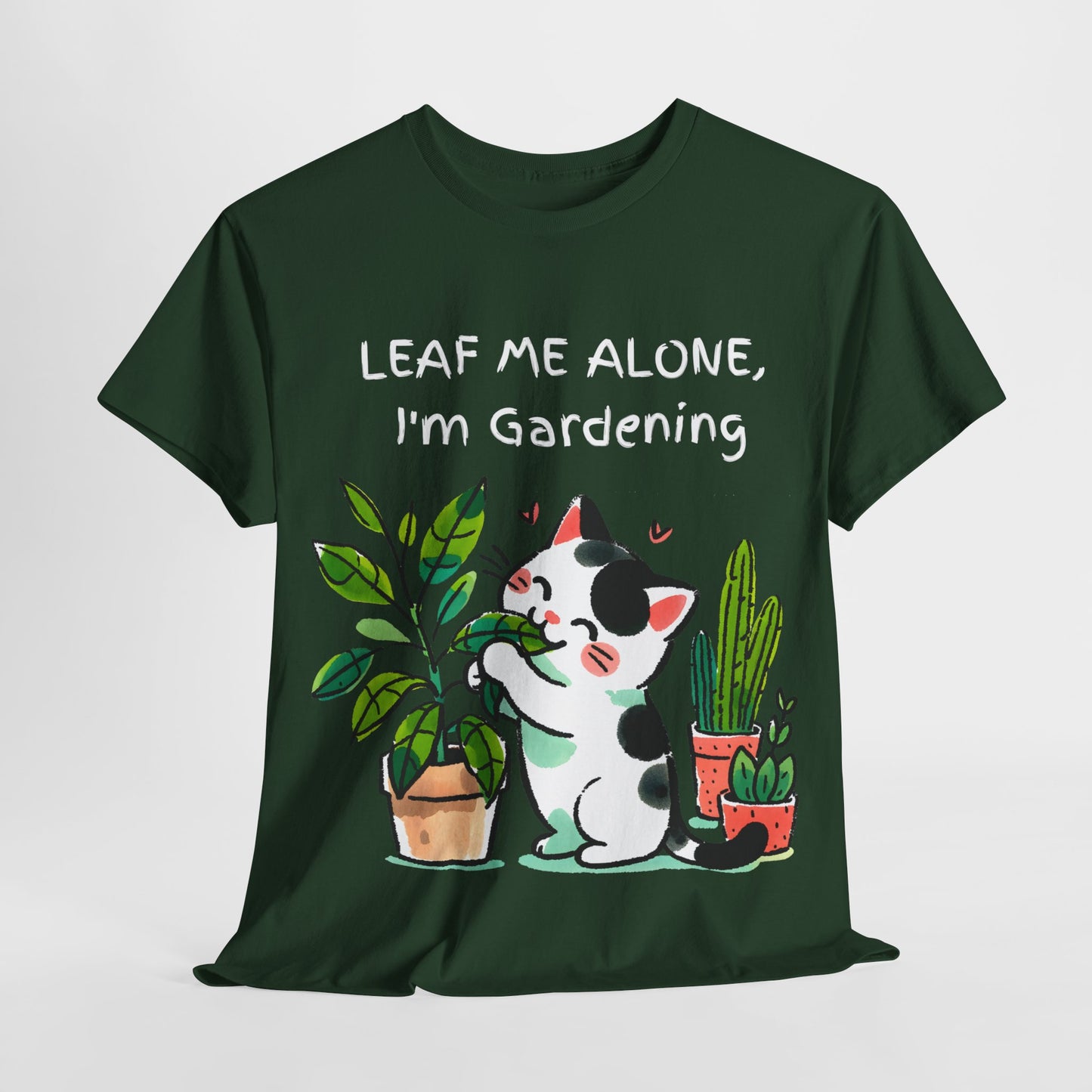 Leaf Me Alone Gardening Cat - Unisex Heavy Cotton Tee