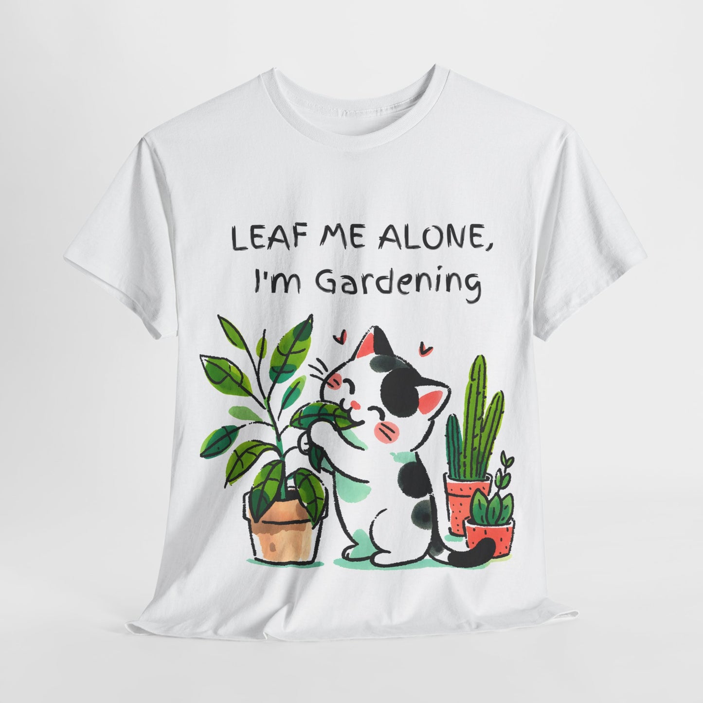 Leaf Me Alone Gardening Cat - Unisex Heavy Cotton Tee