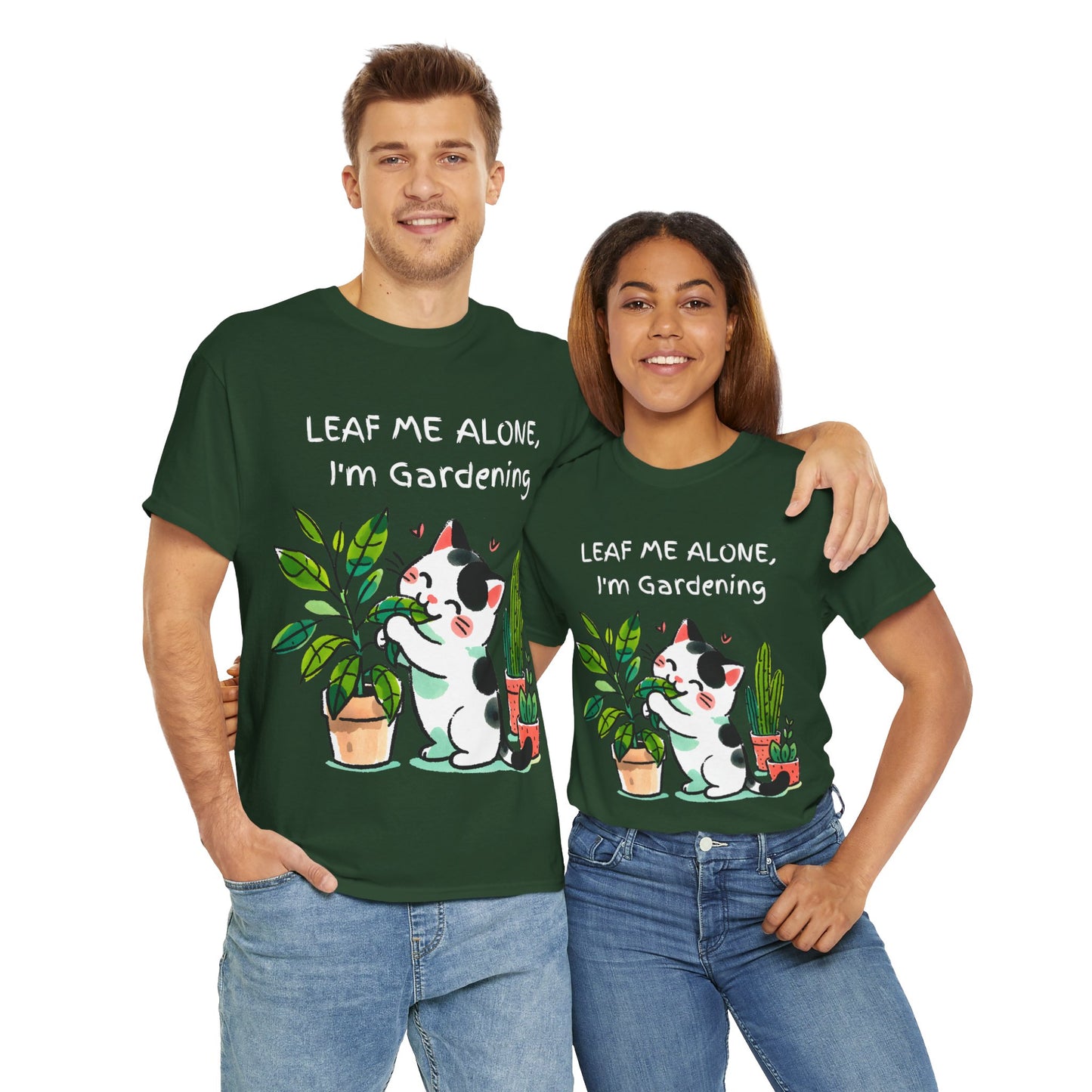 Leaf Me Alone Gardening Cat - Unisex Heavy Cotton Tee