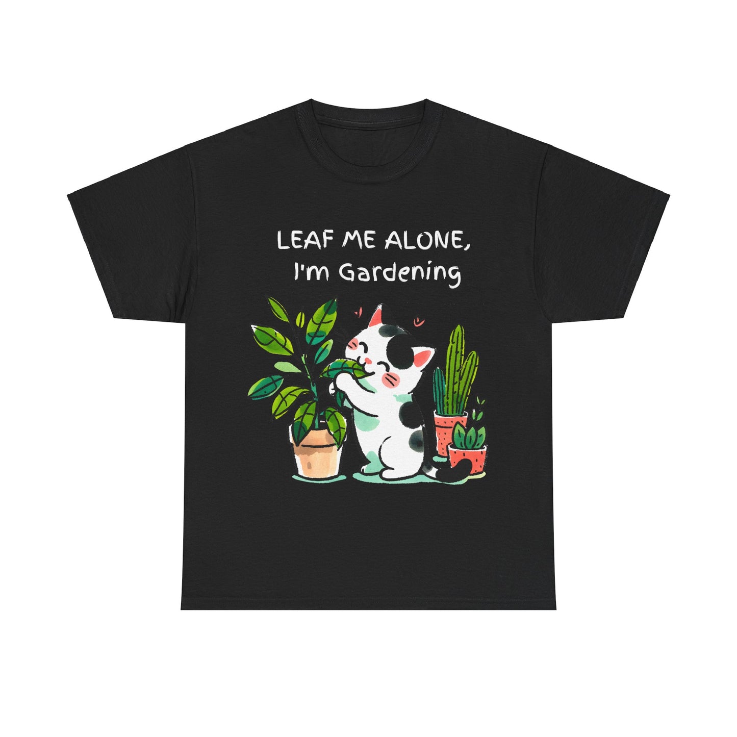 Leaf Me Alone Gardening Cat - Unisex Heavy Cotton Tee