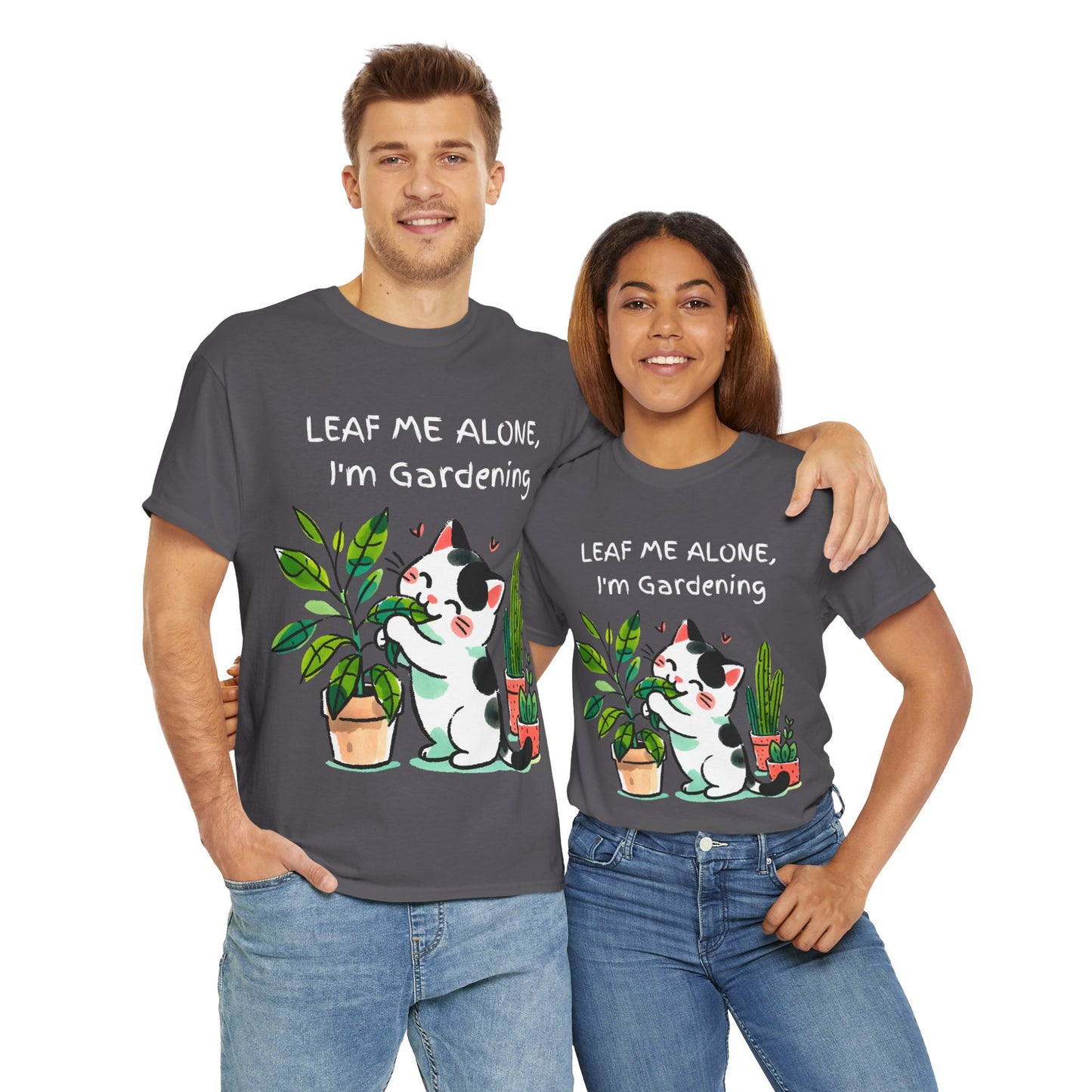 Leaf Me Alone Gardening Cat - Unisex Heavy Cotton Tee