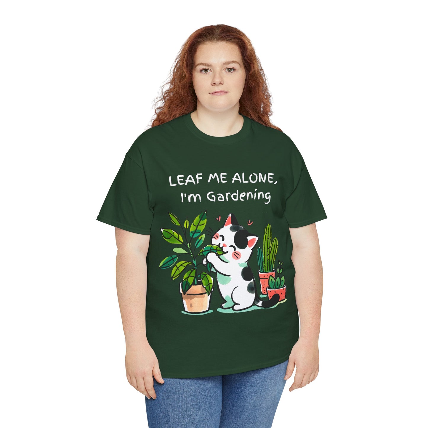 Leaf Me Alone Gardening Cat - Unisex Heavy Cotton Tee