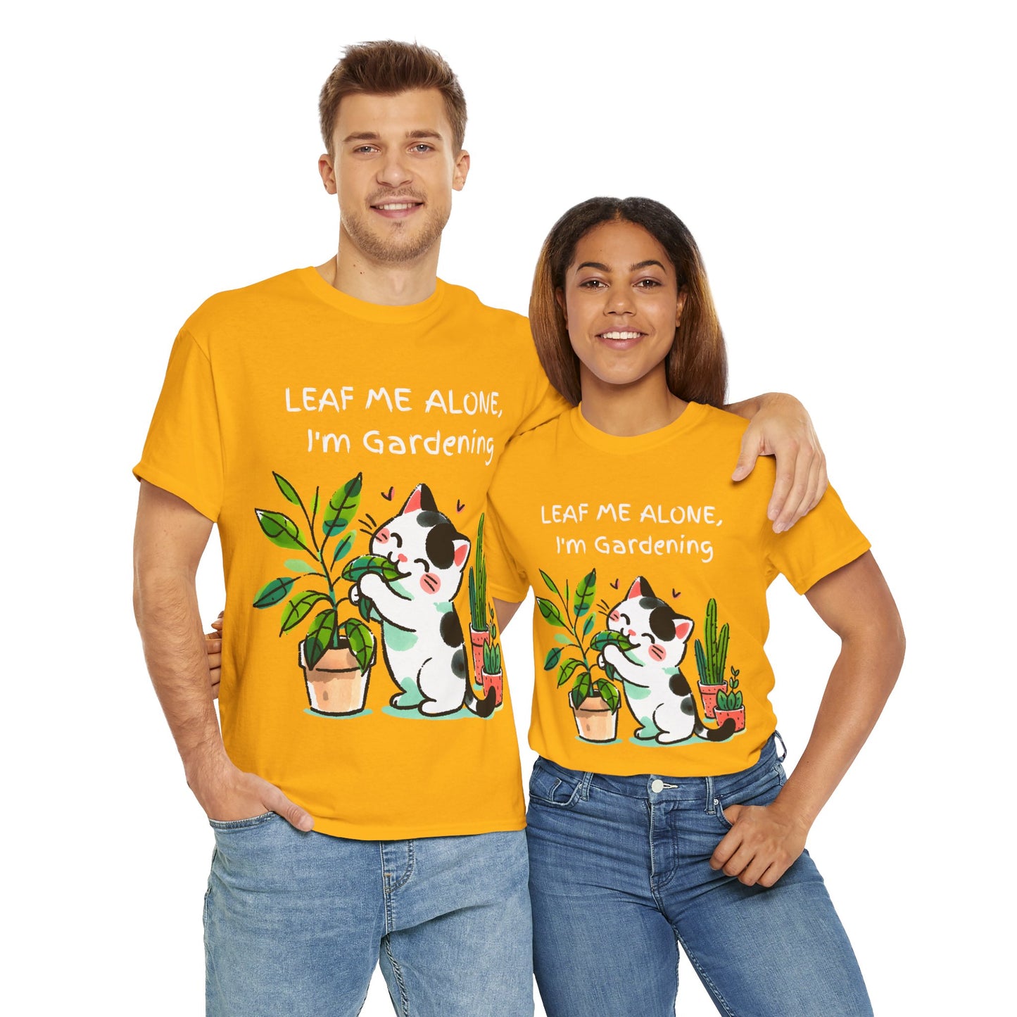 Leaf Me Alone Gardening Cat - Unisex Heavy Cotton Tee