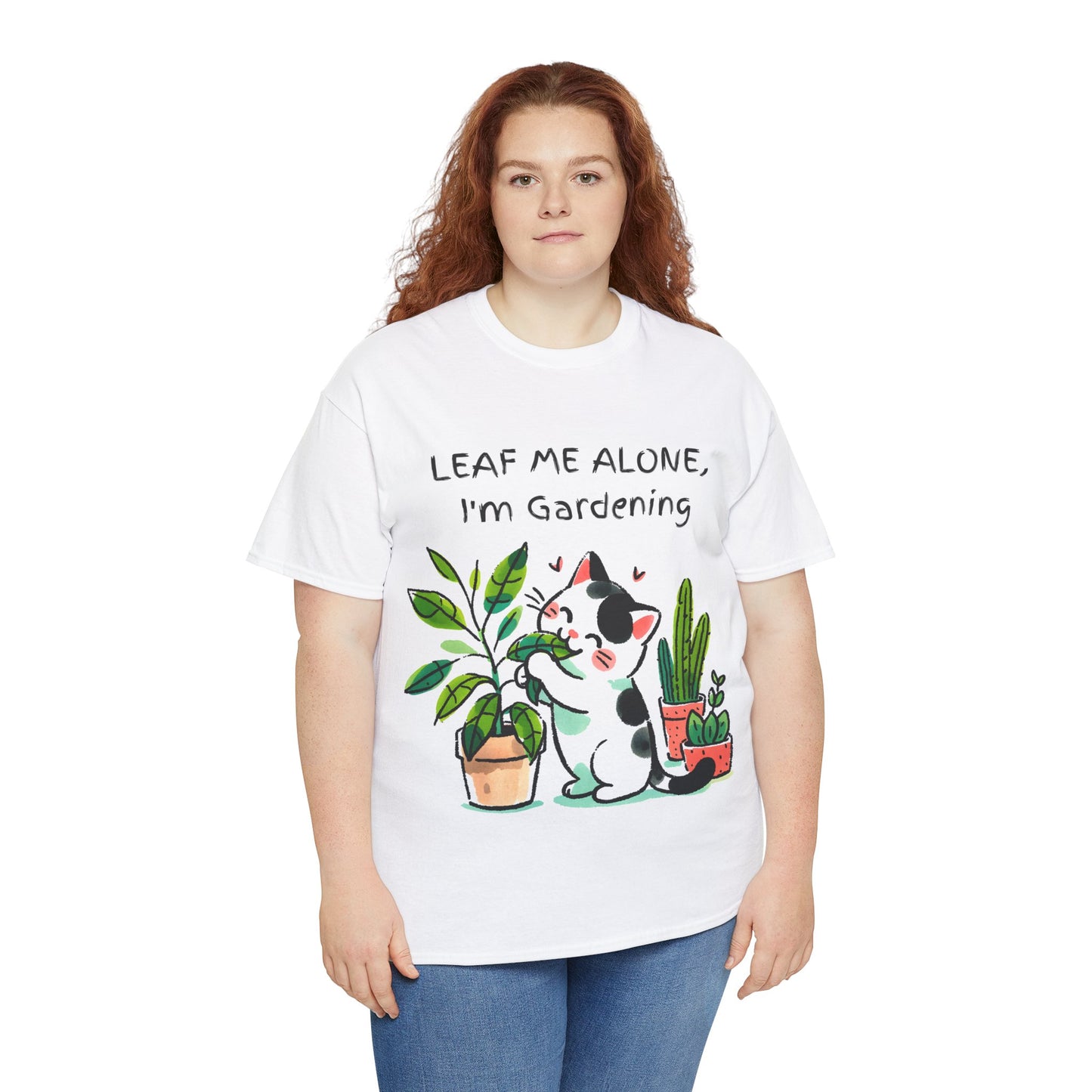 Leaf Me Alone Gardening Cat - Unisex Heavy Cotton Tee