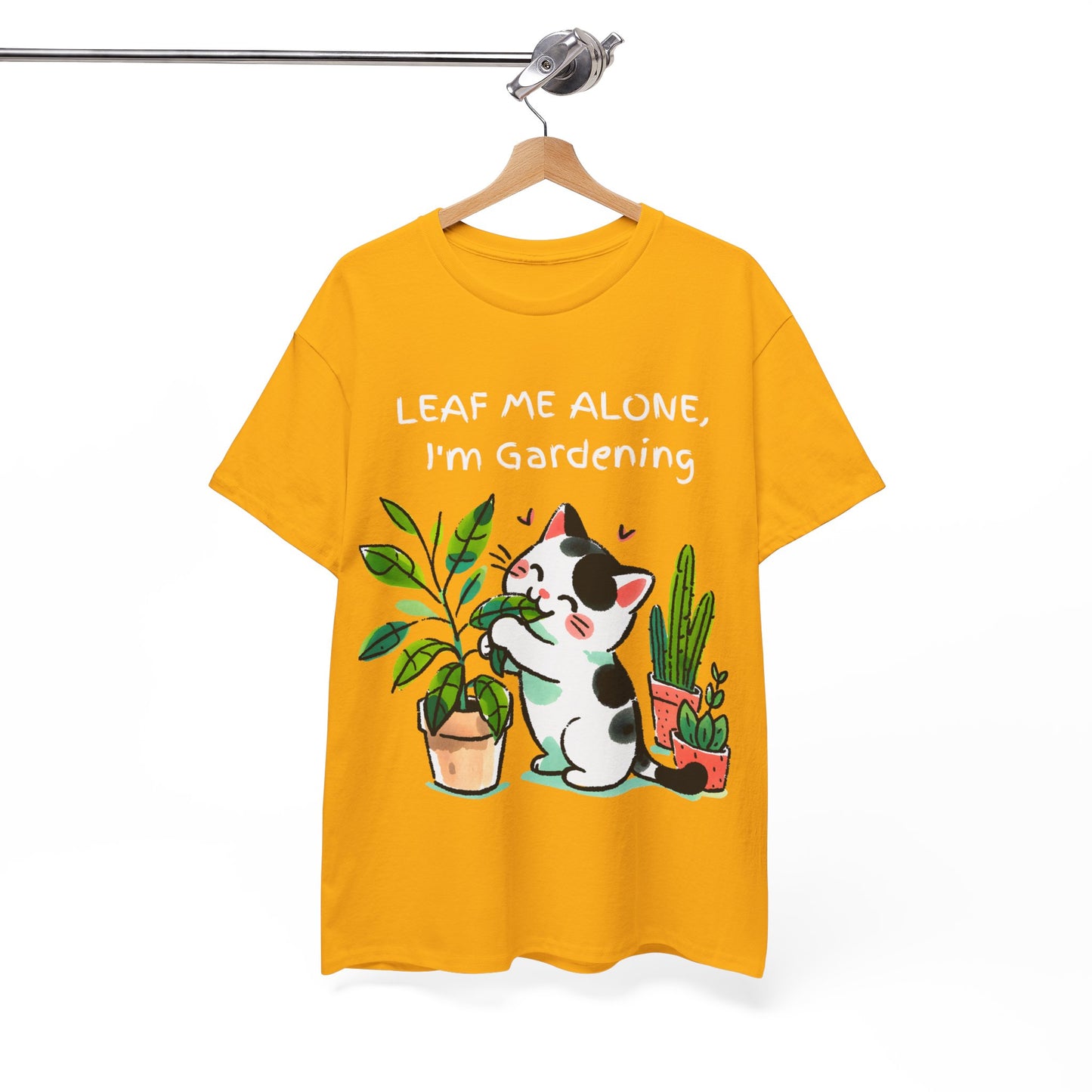 Leaf Me Alone Gardening Cat - Unisex Heavy Cotton Tee